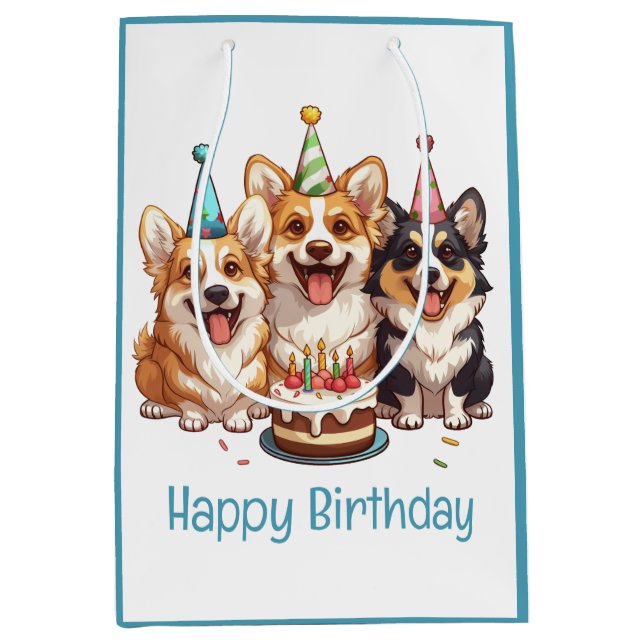 Happy Birthday Corgi Dogs Medium Gift Bag (Front)