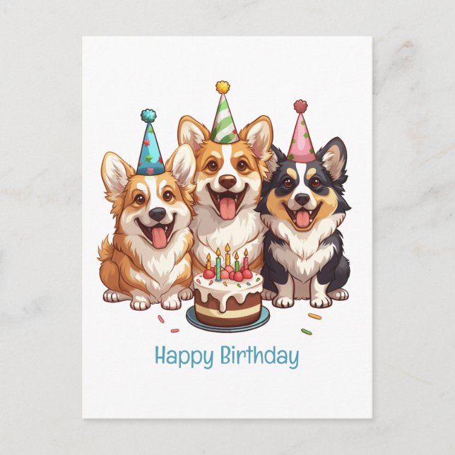 Happy Birthday Corgi Dogs Postcard (Front)