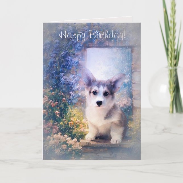 Happy Birthday Corgi Puppy Card (Front)