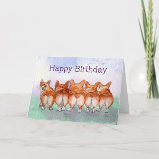 Happy Birthday, corgis, five walk away together Card