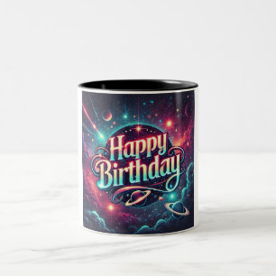 Happy Birthday Cosmic Galaxy Magic Two-Tone Coffee Mug