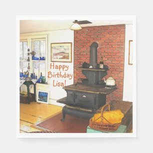 Happy Birthday Country Kitchen Woodstove Napkin