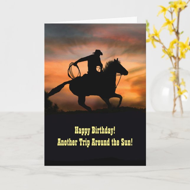 Happy Birthday Country Western Cowboy Card (Yellow Flower)