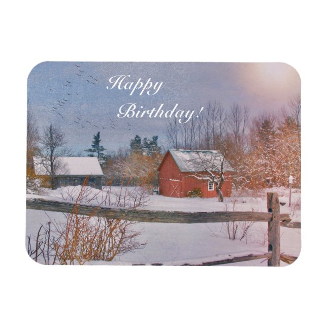 Happy Birthday Country Winter Scene Magnet (Horizontal)