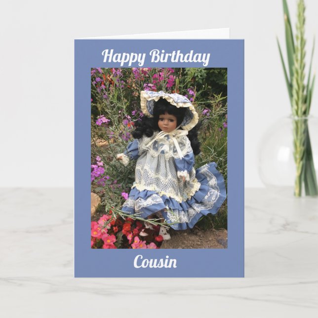 Happy Birthday Cousin Black doll 3 Card (Front)