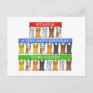 Happy Birthday Cousin Cartoon Cats Postcard