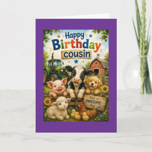 Happy Birthday Cousin Farm Animals Card