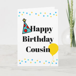 Happy Birthday Cousin Party Hat Balloon Card