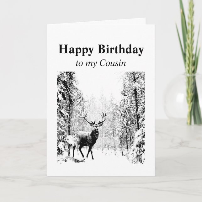 Happy Birthday Cousin Vintage Stag, Deer Card (Front)