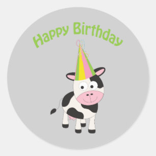 Happy birthday cow classic round sticker