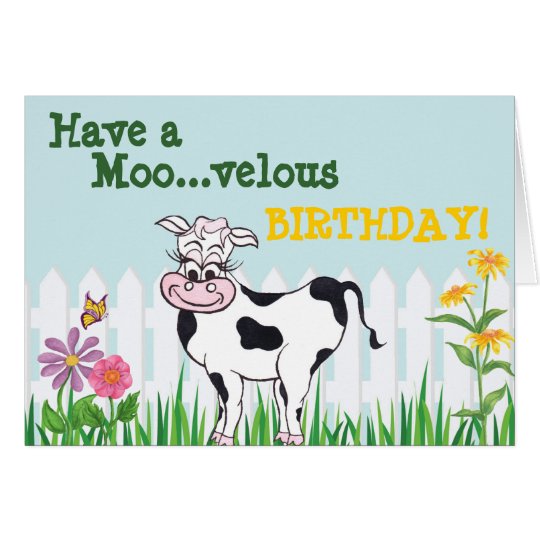 Happy Birthday  Cow  FlowersCustomizable Card Zazzle co uk