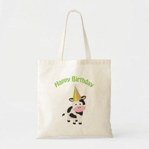 Happy birthday cow tote bag
