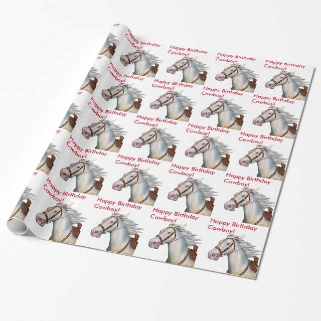 Happy Birthday Cowboy Wrapping Paper (Unrolled)