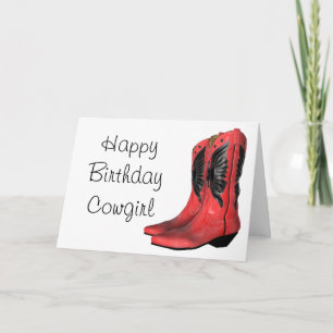 Happy Birthday Cowgirl Boots Red Greeting Card
