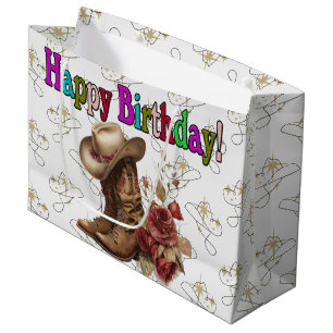 Happy Birthday Cowgirl Large Gift Bag