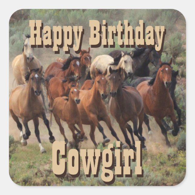 Happy Birthday Cowgirl Square Sticker (Front)