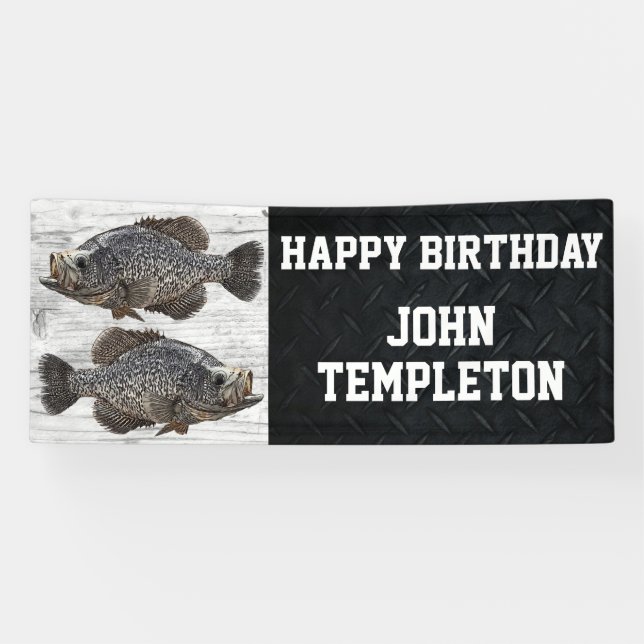 Happy Birthday Crappie Fishing Angler Party Banner (Horizontal)
