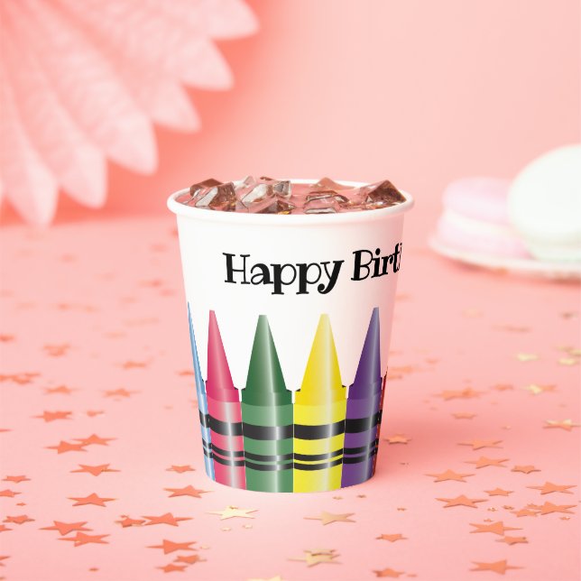 Happy Birthday Crayons Child's Party Paper Cups (Insitu)