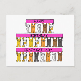 Happy Birthday Crazy Cat Lady Cartoon Cats Postcard