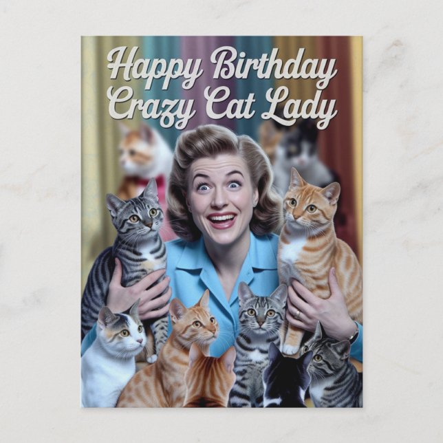 Happy Birthday Crazy Cat Lady Postcard (Front)