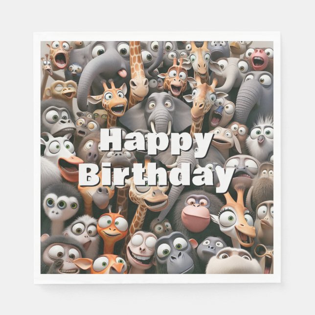 Happy Birthday Crazy Wildlife Group  Napkin (Front)