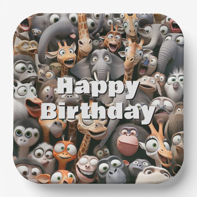 Happy Birthday Crazy Wildlife Group  Paper Plate (Front)