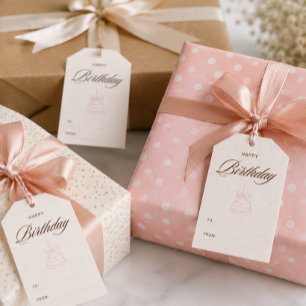 Happy Birthday Cream Brown Pink Birthday Present Gift Tags