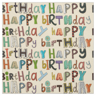 happy birthday cream fabric