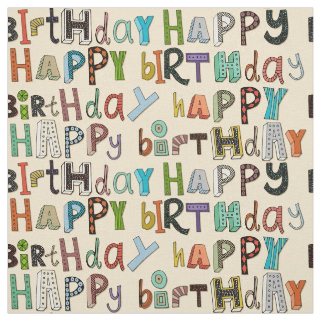 happy birthday cream fabric (Swatch)