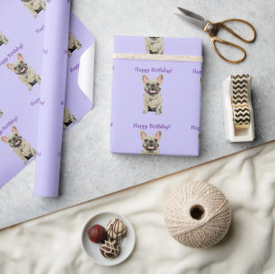 Happy birthday -Cream French Bulldog Wrapping Paper