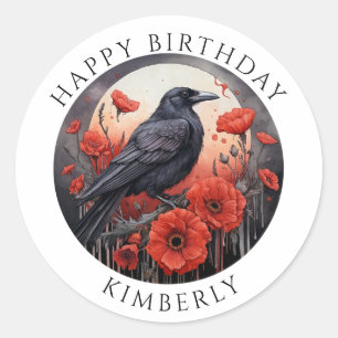 Happy birthday Crow Bird Flowers Sticker