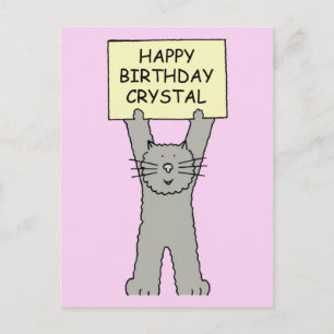 Happy Birthday Crystal Cartoon Cat Postcard