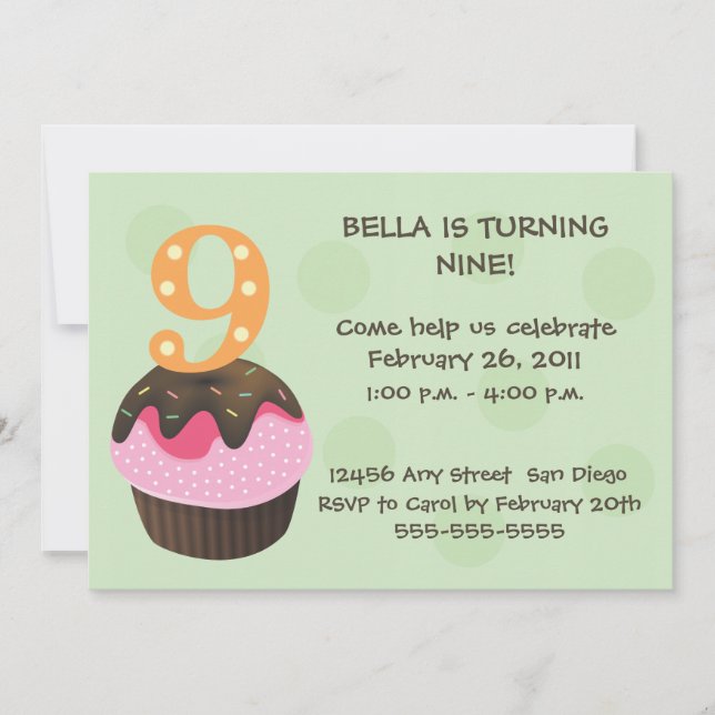 Happy Birthday Cupcake 9-green Invitation (Front)