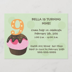 Happy Birthday Cupcake 9-green Invitation