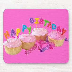 Happy Birthday Cupcake and Candles Mouse Mat