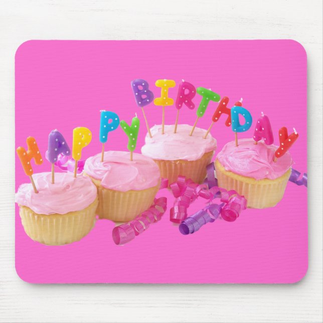Happy Birthday Cupcake and Candles Mouse Mat (Front)