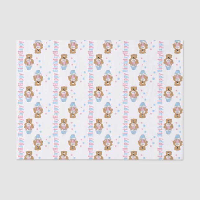 Happy Birthday Cupcake Bears Tissue Paper (Front)