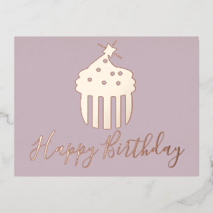Happy Birthday Cupcake  Blush Pink Foil Holiday Postcard