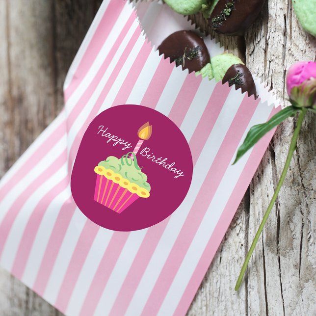 Happy Birthday Cupcake Classic Round Sticker (Creator Uploaded)