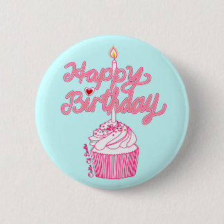 Happy Birthday Cupcake Doodle Art Button