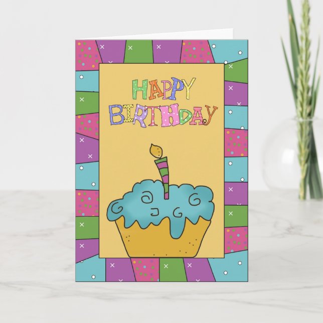 Happy Birthday Cupcake Greeting Card (Front)