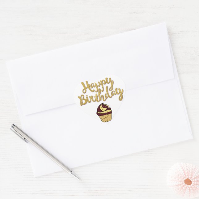 Happy Birthday Cupcake Heart Sticker (Envelope)