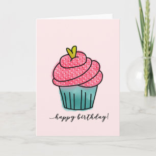 Happy Birthday   Cupcake on Light Pink Card