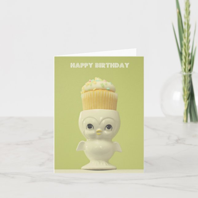 Happy Birthday Cupcake Owl Card (Front)