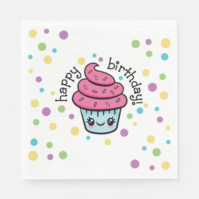 Happy Birthday Cupcake paper napkins (Front)