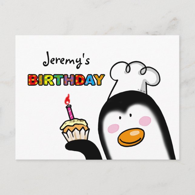 Happy Birthday cupcake penguin chef Postcard (Front)