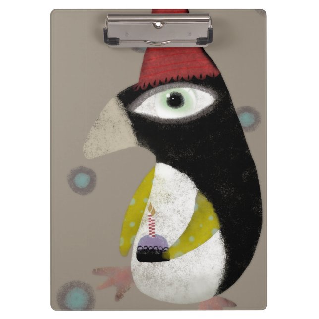 Happy Birthday cupcake penguin Clipboard (Front)