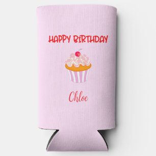 Happy Birthday Cupcake Personalised with Name  Seltzer Can Cooler