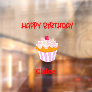 Happy Birthday Cupcake Personalised with Name  Window Cling