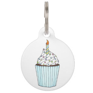Happy Birthday Cupcake Sprinkles Frosting Candle Pet Tag
